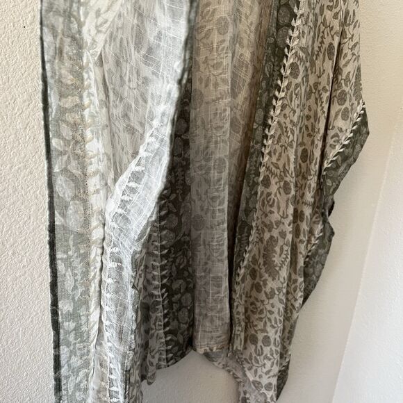 NWT J.Jill Kimono Size S-L Green Embroidered Open Cotton Blend Boho Lagenlook - Picture 10 of 13